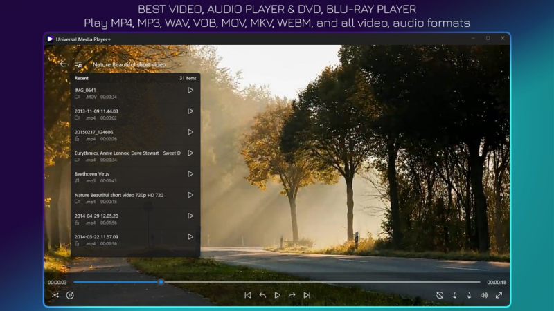 Universal Media Player+: Trình phát media có khả năng làm mờ hình thu nhỏ video