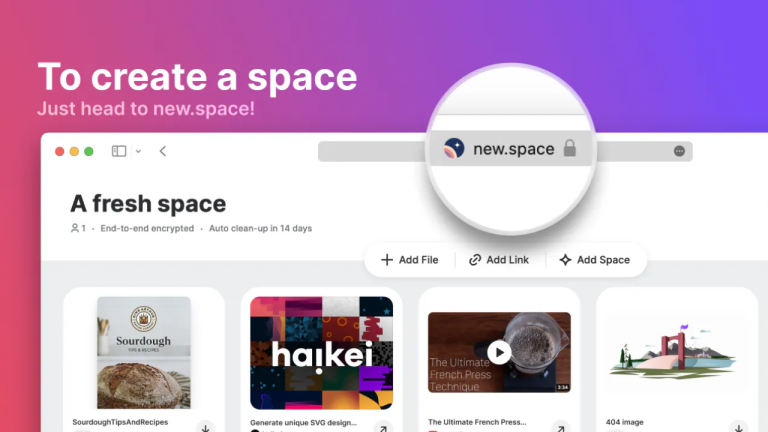 new.space: Không gian chia sẻ file theo thời gian thực, mã hóa 2E2