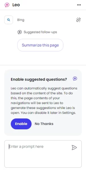 Dùng thử chabot AI Leo trên trình duyệt Brave 4