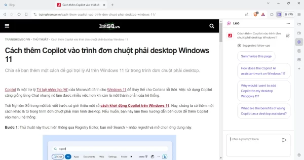 Dùng thử chabot AI Leo trên trình duyệt Brave 5