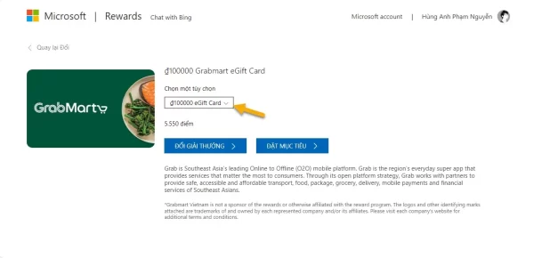 Cách đổi điểm Microsoft Rewards lấy voucher GrabMart 3