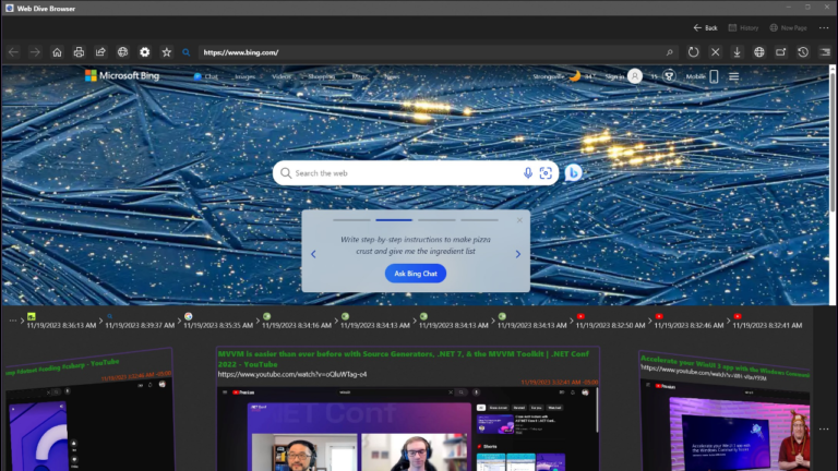 Web Dive Browser: Xem trang web trong trang web, sử dụng Bing Chat như Microsoft Edge