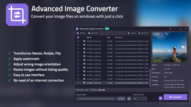 Advanced Image Converter: Chuyển đổi ảnh nhanh miễn phí, nhiều thiết lập nâng cao