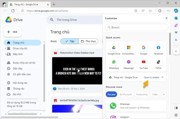 Cách tải tập tin vào Google Drive từ tab bất kỳ không cần extension 2