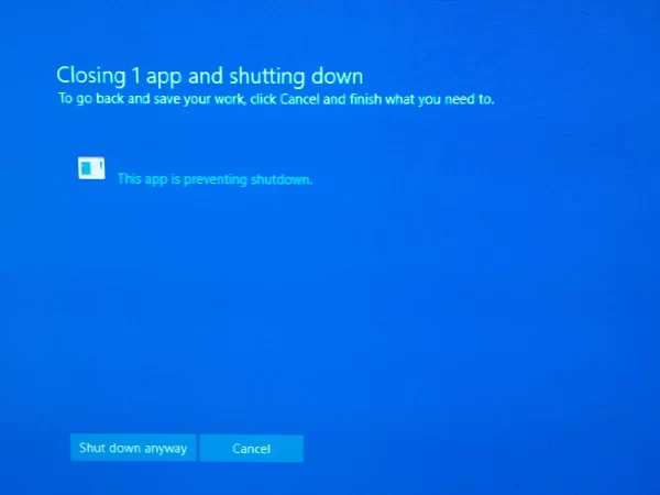 “Closing 1 app and shutting down” trên Windows là gì 3