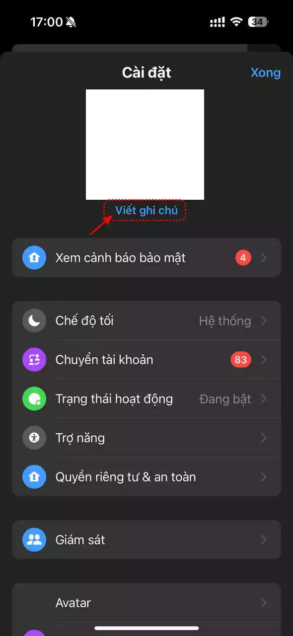 Chia sẻ ghi chú trên Facebook Messenger