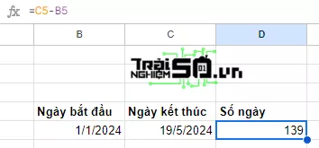 Cách tính số ngày giữa hai thời điểm trong Excel