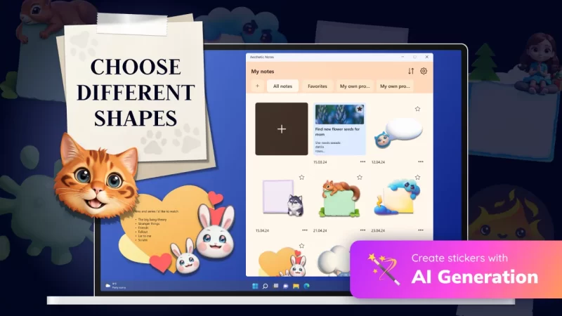 Aesthetic Notes: Ứng dụng ghi chú “cute”, tạo sticker bằng AI,…