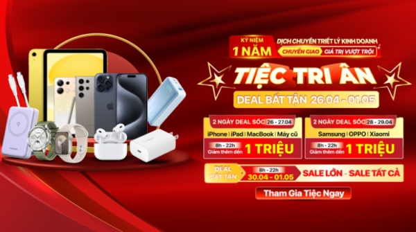 Deal dịp lễ 30/4 - 1/5: Phụ kiện 1K, iPhone 15 Pro Max giảm 6,6 triệu đồng, thu cũ lên đời tặng thêm đến 4 triệu đồng