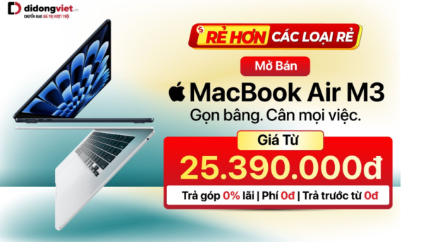 Di Động Việt mở bán MacBook Air M3, phiên livestream ngày 12/4 trên TikTokShop với voucher 1,3 triệu đồng