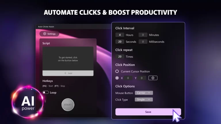 Auto Clicker Assist: Tự động click chuột, sử dụng AI làm hình nền