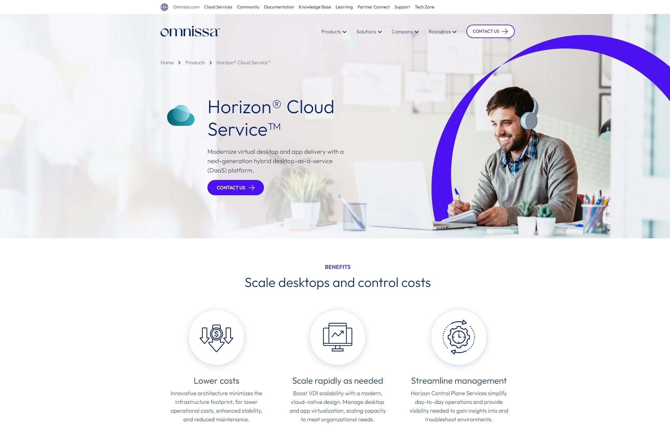 Screenshot của trang web Omnissa Horizon Cloud