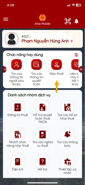 Cách đóng tiền thuế kinh doanh TMĐT trên eTax Mobile 2