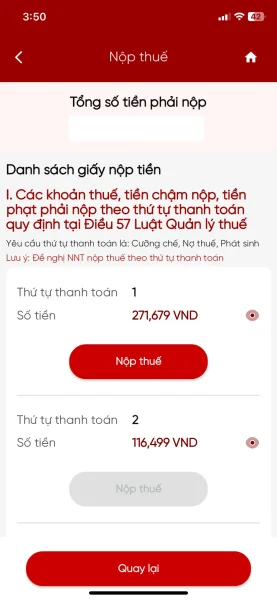 Cách đóng tiền thuế kinh doanh TMĐT trên eTax Mobile 9