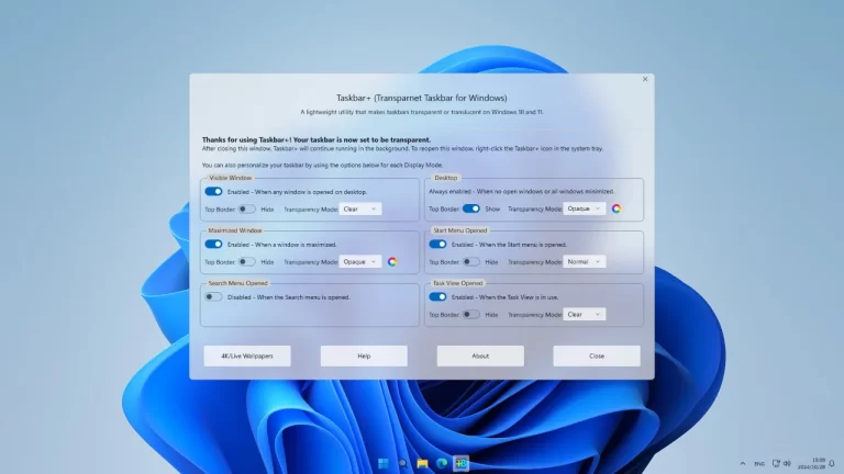 Taskbar+: Thay đổi theme thanh tác vụ khi mở Search, trình đơn Start,…