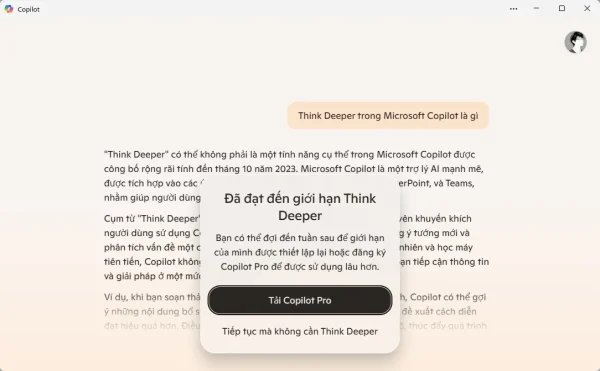 Dùng thử Think Deeper trong Microsoft Copilot 4