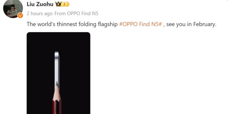 Oppo Find N5: điện thoại gập mỏng nhất với thiết kế titanium sắp ra mắt