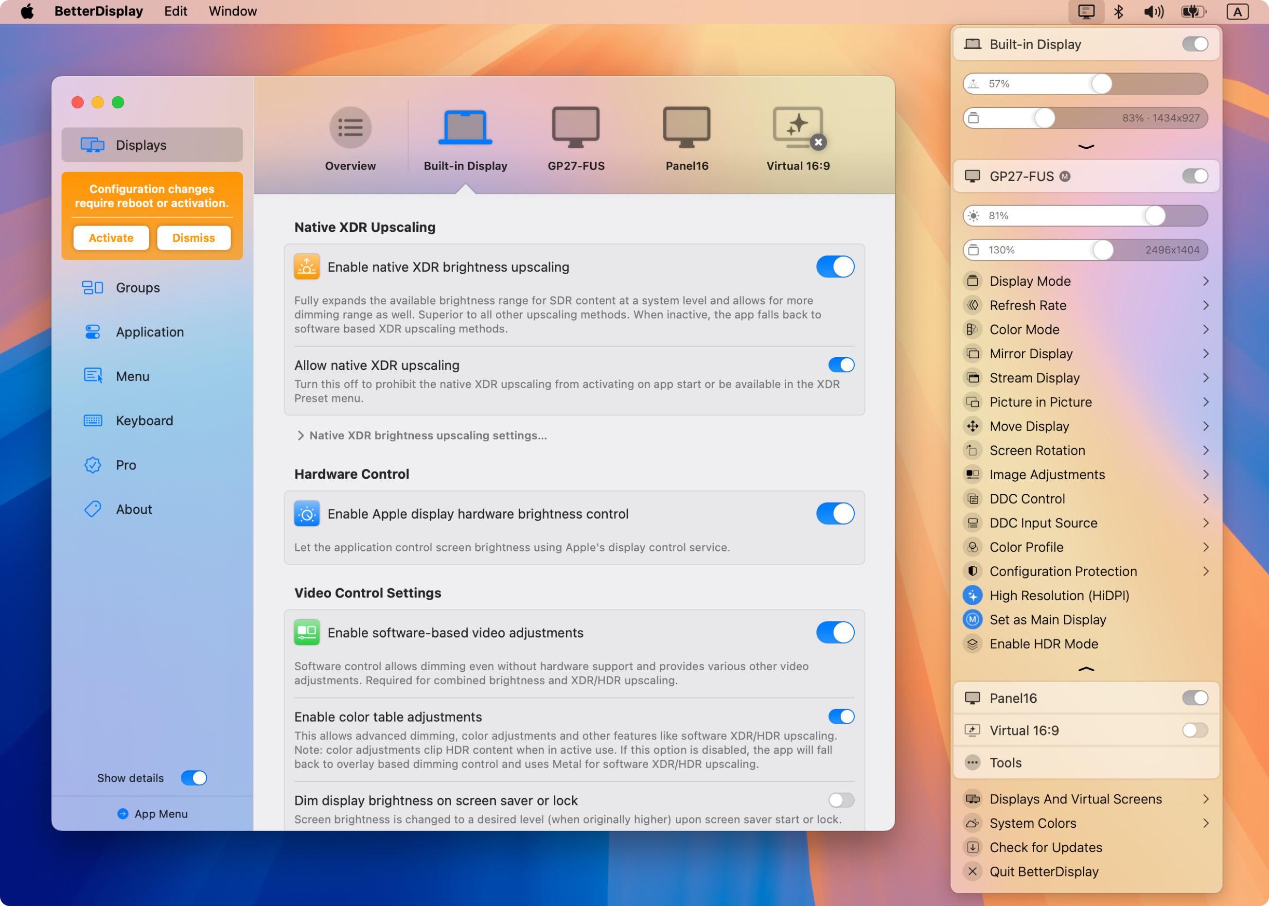 a screenshot of BetterDisplay for macOS