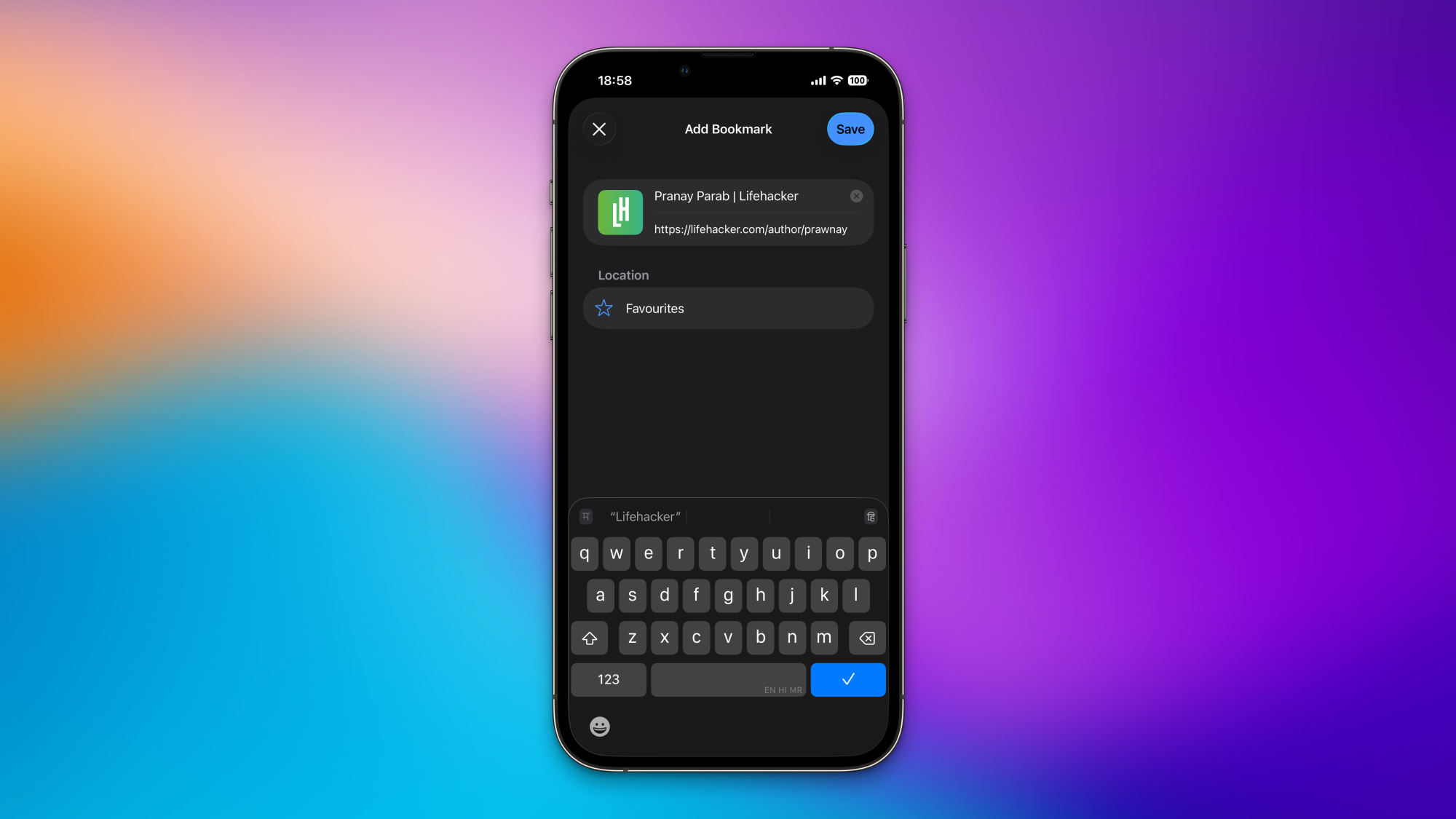 Đánh dấu trang trong iOS 26 Safari.