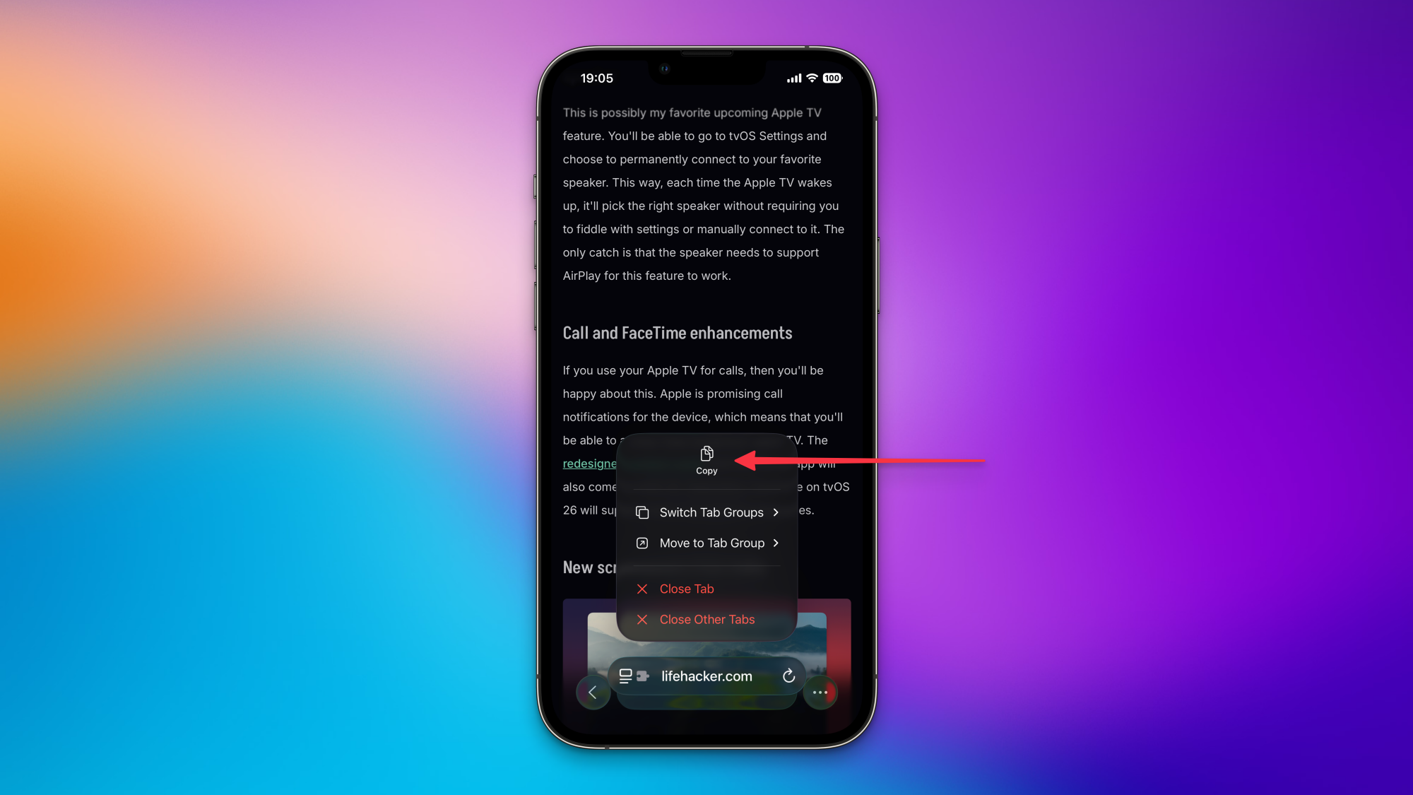 Nút sao chép URL trong iOS 26 Safari.