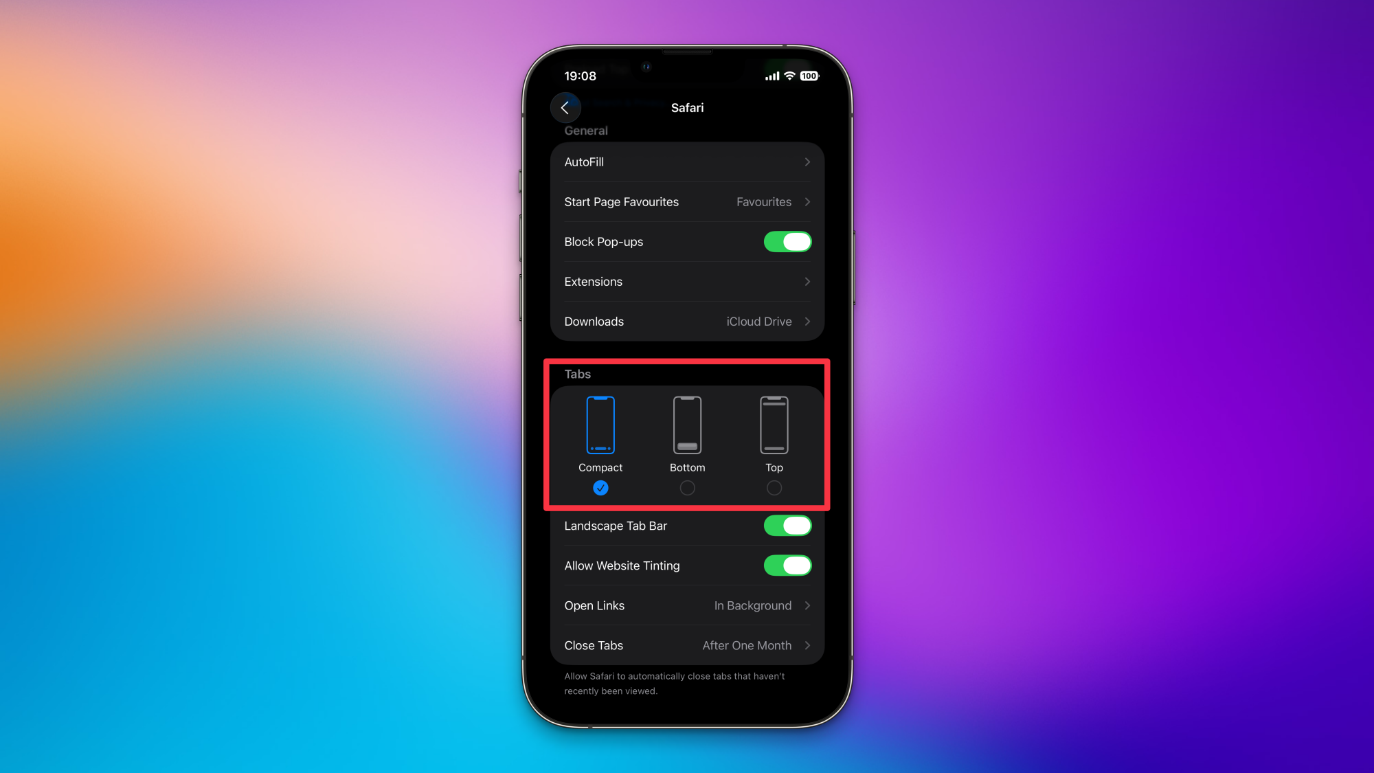 Thay đổi bố cục thanh tab Safari trong Cài đặt iOS 26.