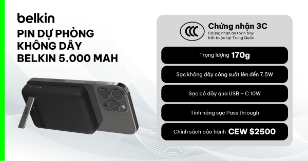 Belkin đạt chứng nhận CCC cho hầu hết các dòng sạc dự phòng
