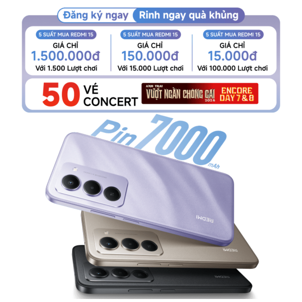 Redmi 15 pin silicon carbon 7000mAh sắp ra mắt, kèm cơ hội sở hữu vé concert “Anh Trai Vượt Ngàn Chông Gai”