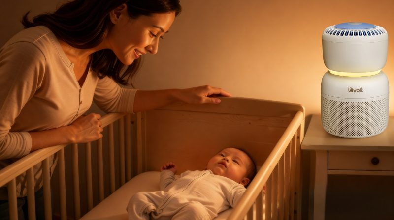 Levoit Sprout: Máy lọc không khí cho trẻ sơ sinh, tích hợp tiếng ồn trắng và đèn ngủ an toàn
