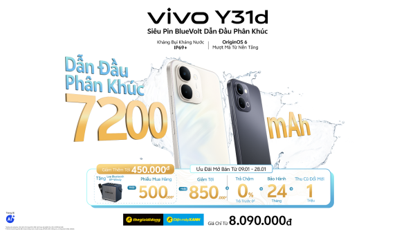 vivo Y31d ra mắt: Pin BlueVolt 7.200mAh, giá từ 8.09 triệu đồng kèm nhiều ưu đãi