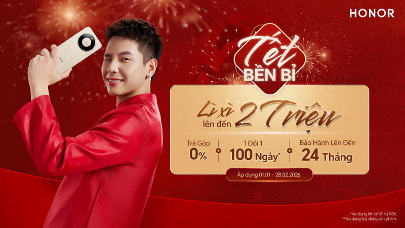 HONOR mở ưu đãi “Tết Bền Bỉ” lì xì đến 2 triệu đồng cho khách hàng chọn mua smartphone