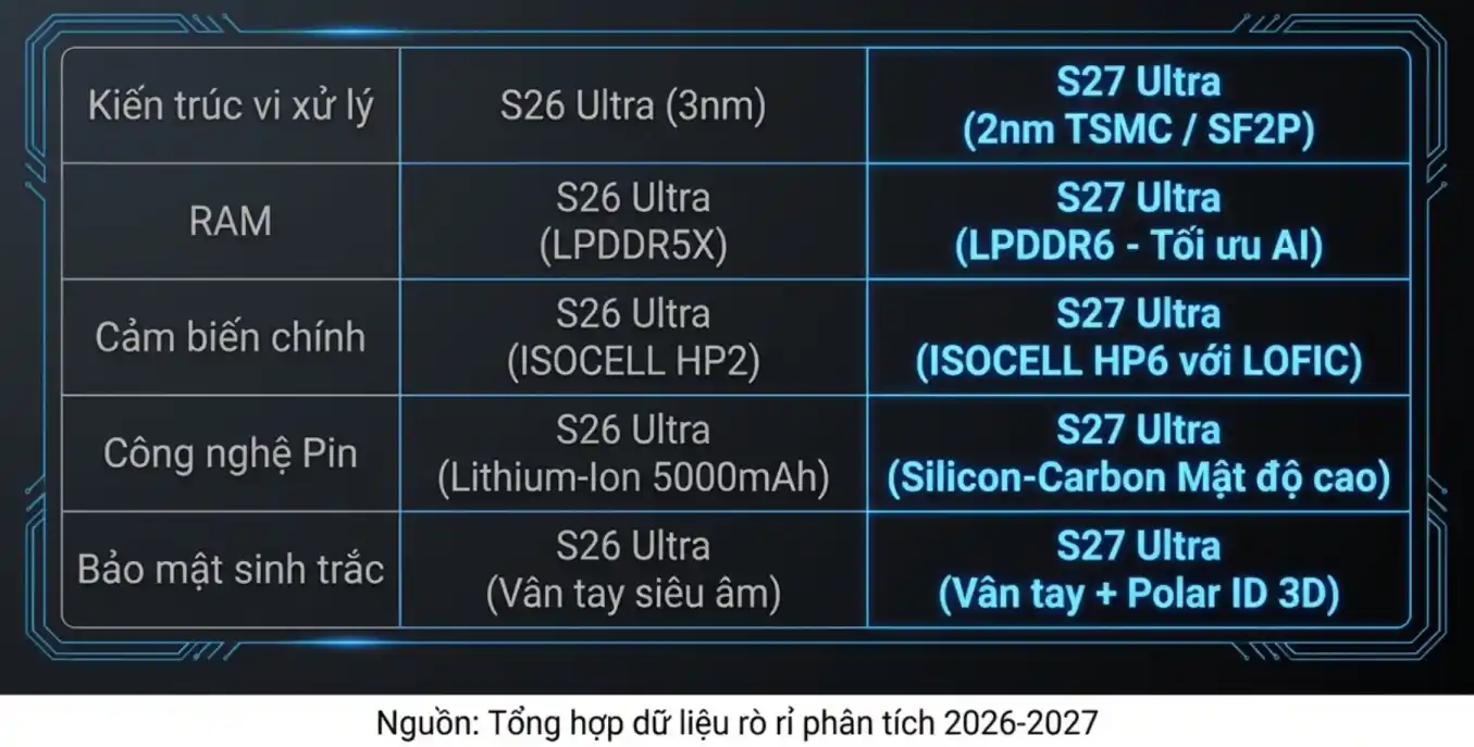 Samsung Galaxy S27 Ultra sử dụng chip 2nm, pin silicon-carbon