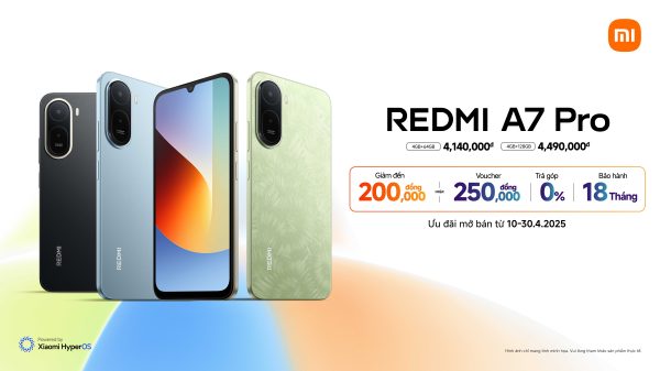 REDMI A7 Pro ra mắt tại Việt Nam, màn hình lớn 6,9 inch, pin 6.000mAh cùng hệ điều hành Xiaomi HyperOS 3