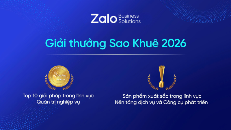 Zalo thắng lớn tại Sao Khuê 2026 với hai giải thưởng cho nền tảng và giải pháp doanh nghiệp