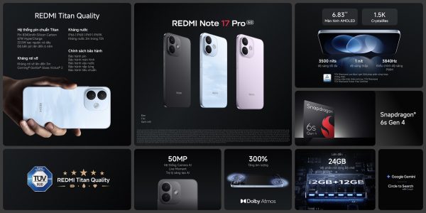 Xiaomi ra mắt REDMI Note 17 Series tại Việt Nam, pin lên đến 10.000mAh và hỗ trợ phần mềm 6 năm Xiaomi ra mắt REDMI Note 17 Series tại Việt Nam, pin lên đến 10.000mAh và hỗ trợ phần mềm 6 năm