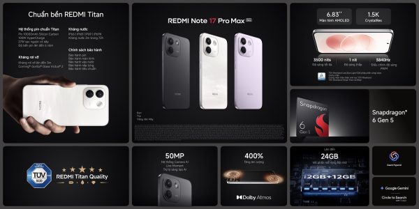 Xiaomi ra mắt REDMI Note 17 Series tại Việt Nam, pin lên đến 10.000mAh và hỗ trợ phần mềm 6 năm Xiaomi ra mắt REDMI Note 17 Series tại Việt Nam, pin lên đến 10.000mAh và hỗ trợ phần mềm 6 năm